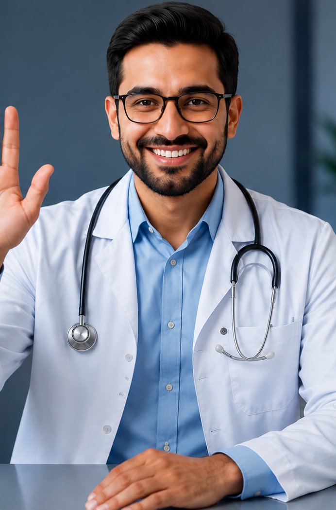 Doctor greeting a patient during an online video consultation